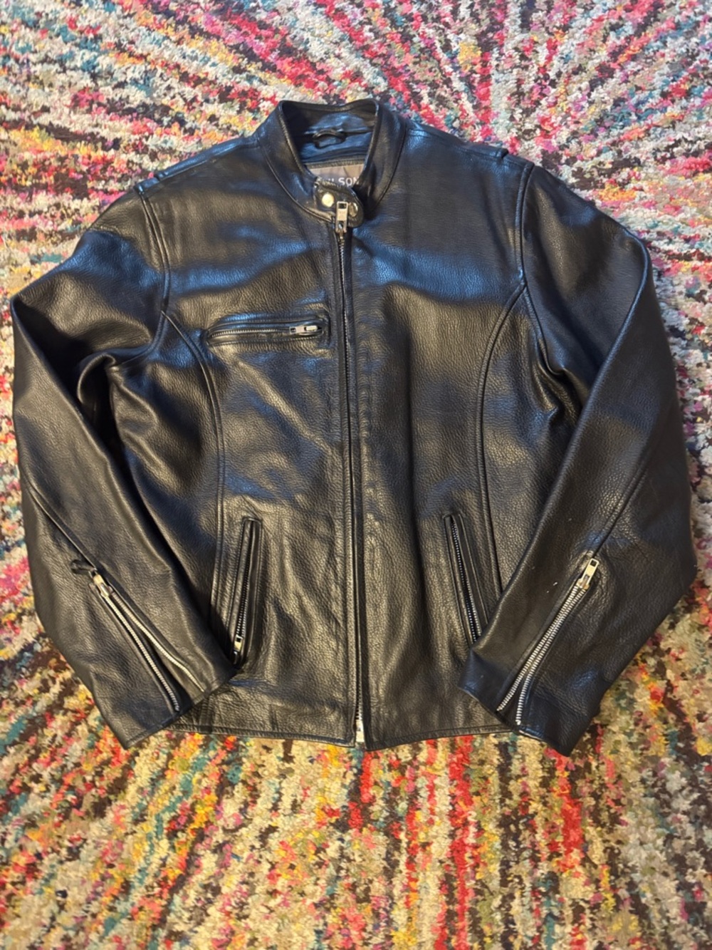 Wilsons Leather Black Zip Motorcycle Jacket